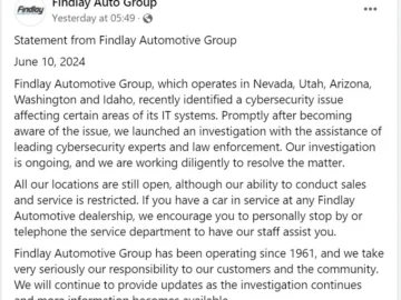 Findlay Automotive cybersecurity issue